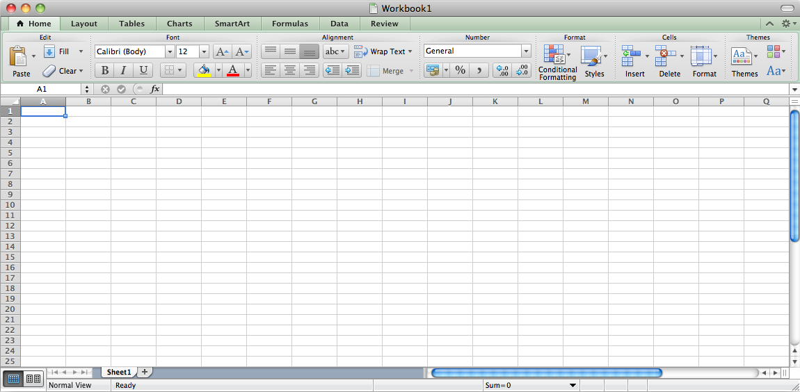 Excel 2011 for Mac Empty Spreadsheet (2011)